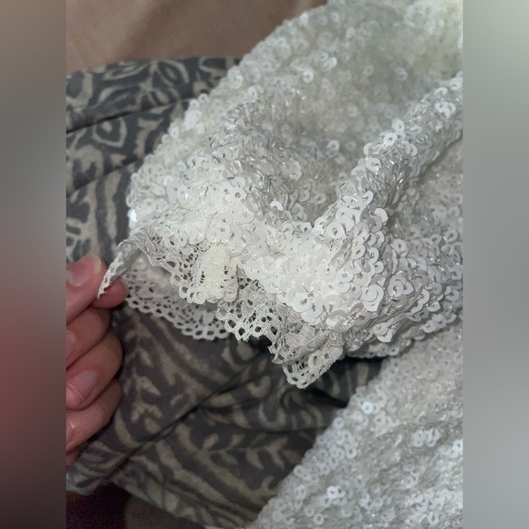 SPARKLY LONG SLEEVE ROUND NECK SEQUIN MINI DRESS - WHITE. cute homecoming dress - Picture 2 of 7